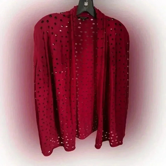 Lafayette 148 women’s open front cardigan cranberry open weave size S - Picture 1 of 6